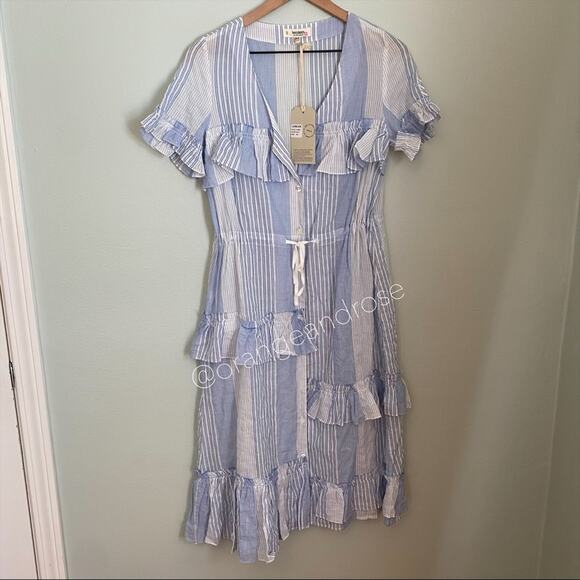 NWT lemlem Blue White Striped Button Front MIDI Dress XS - Picture 4 of 14